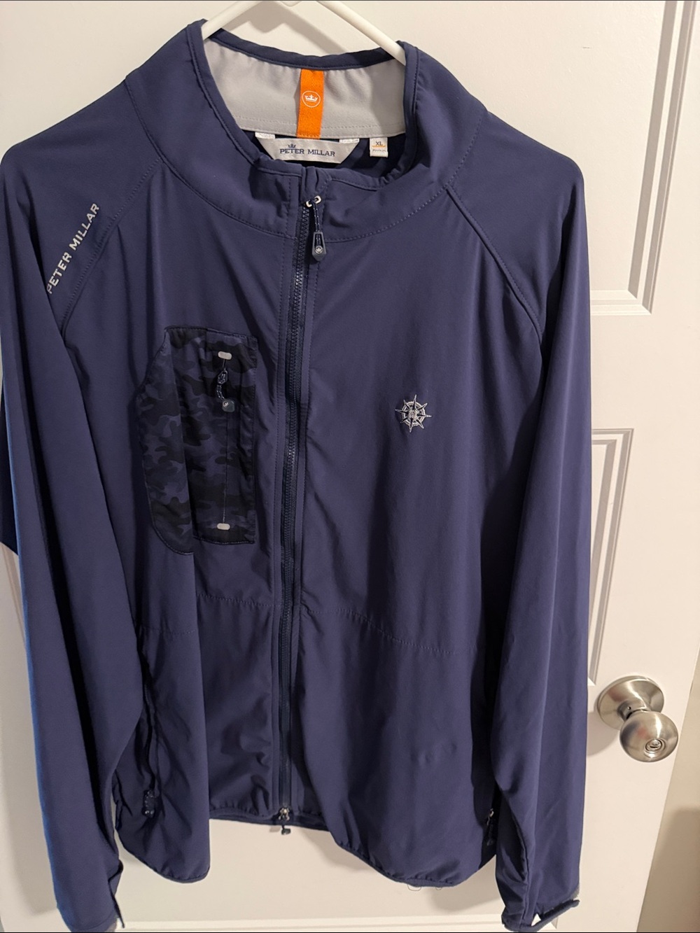Peter Millar Navy Lightweight Performance Zip Jacket with Camo Pocket